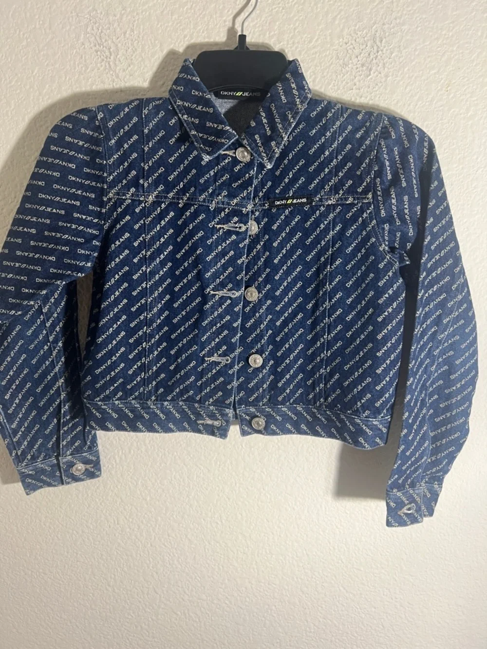 DKNY Jeans Logo Allover Denim Jacket in Navy kids size 10